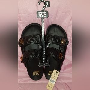 MADDEN NYC QUILTED FOOTBED SANDAL BLACK SIZE 9